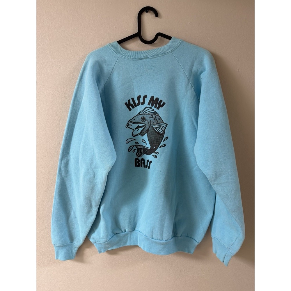 Vintage Fishing Crewneck Eat My Bass Faded Thrashed 80's 90's Men's Xl